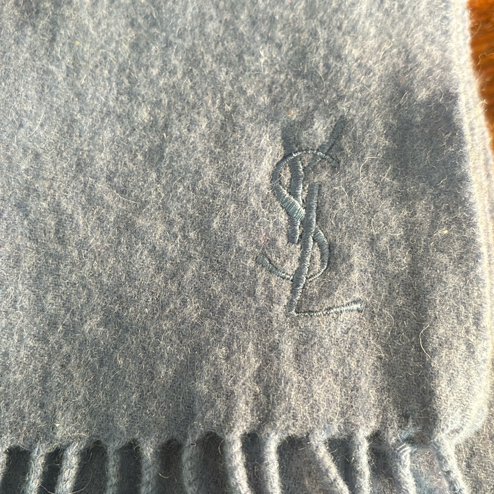 Vintage YvesSaintLaurent Beautiful Blue Wool Scarf 63 inches x12 inches wide